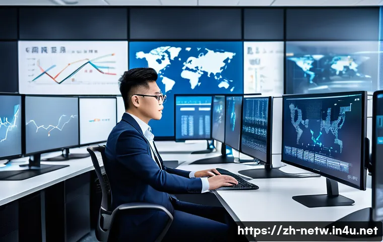 네트워크 자격증 취득이 중요한 이유와 전망 - A modern office setting with a young Chinese professional wearing smart casual attire, sitting at a ...