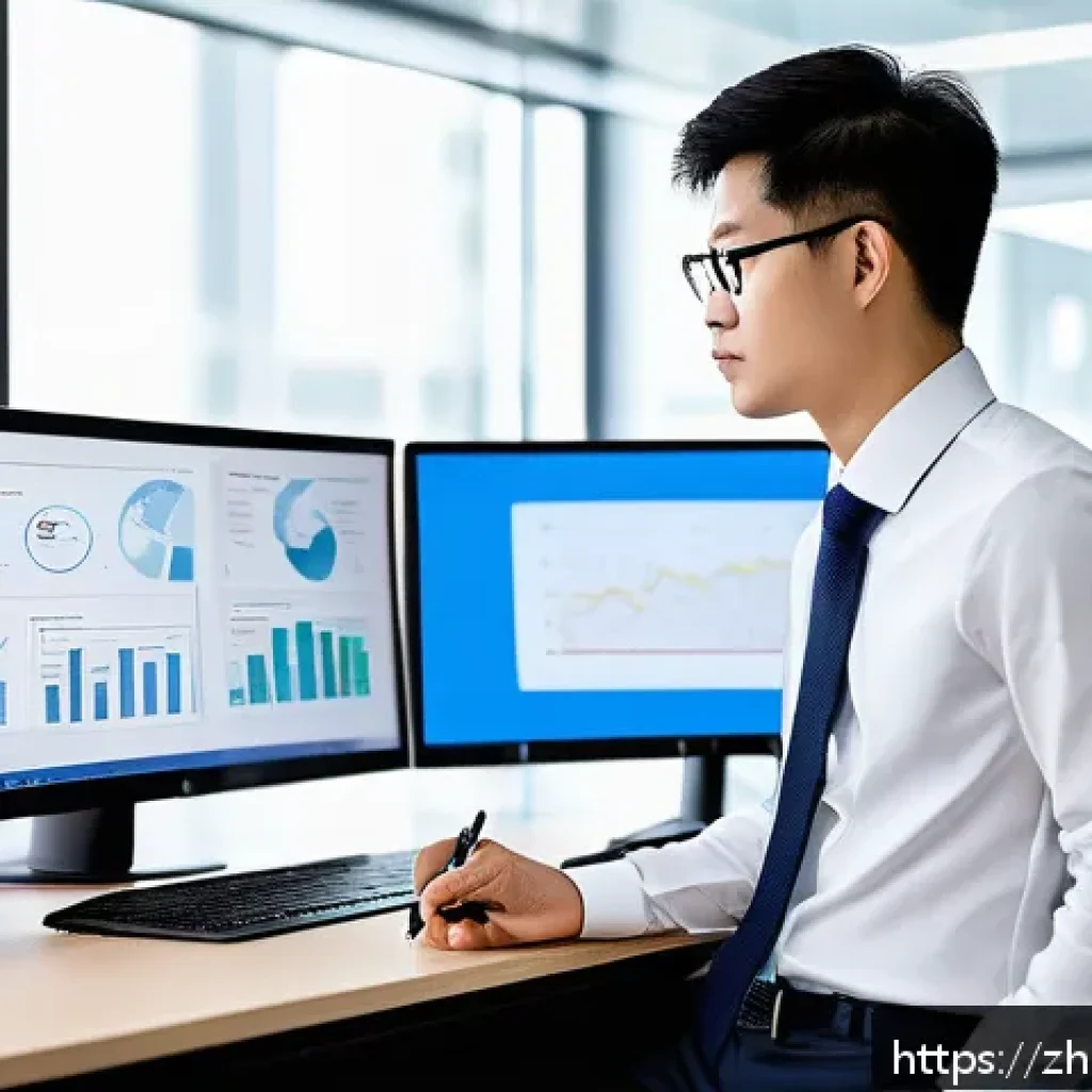 네트워크 자격증과 클라우드 기술의 연계성 - A modern office setting with a young Chinese professional focused on cloud computing certification s...