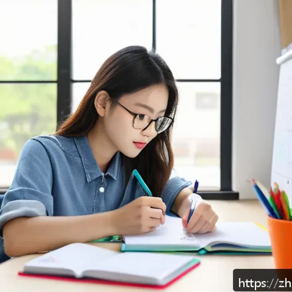 네트워크 필기 시험 준비를 위한 효율적인 팁 - A focused young adult studying at a modern desk with a laptop, notebooks, and colorful pens, using t...