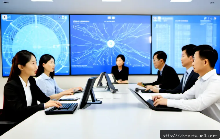 네트워크관리사 취득 후 대기업 네트워크 팀 합류기 - Photorealistic corporate network operations center, a young East Asian IT professional in smart busi...